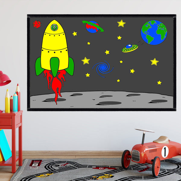 VWAQ Coloring Wall Prints: Outer Space Scene Dry Erase Peel and Stick Wall Decal - VWAQ Vinyl Wall Art Quotes and Prints