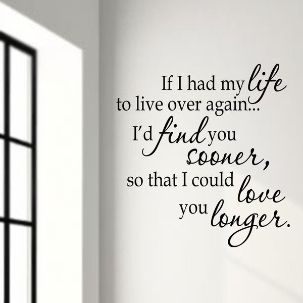 VWAQ If I Had To Live My Life Over Again, I'd Find You Sooner - Love Wall Art Couple Vinyl Decals -18110 - VWAQ Vinyl Wall Art Quotes and Prints