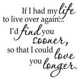 VWAQ If I Had To Live My Life Over Again, I'd Find You Sooner - Love Wall Art Couple Vinyl Decals -18110 - VWAQ Vinyl Wall Art Quotes and Prints