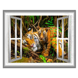 VWAQ Tigers Through Window Frame View Peel and Stick Vinyl Wall Decal - VWAQ Vinyl Wall Art Quotes and Prints no background