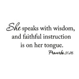 VWAQ She Speaks with Wisdom Proverbs 31:26 Bible Vinyl Wall Decal - VWAQ Vinyl Wall Art Quotes and Prints