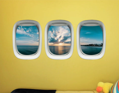 Airplane Window Vinyl Stickers - 3D Ocean View Wall Decals -PPW45 - VWAQ Vinyl Wall Art Quotes and Prints