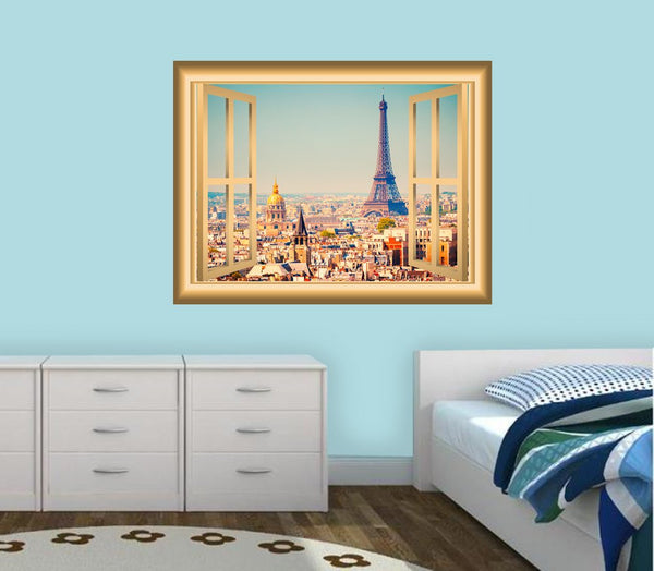 VWAQ Paris Window Decal Eiffel Tower Wall Sticker Peel and Stick Mural NW6 - VWAQ Vinyl Wall Art Quotes and Prints