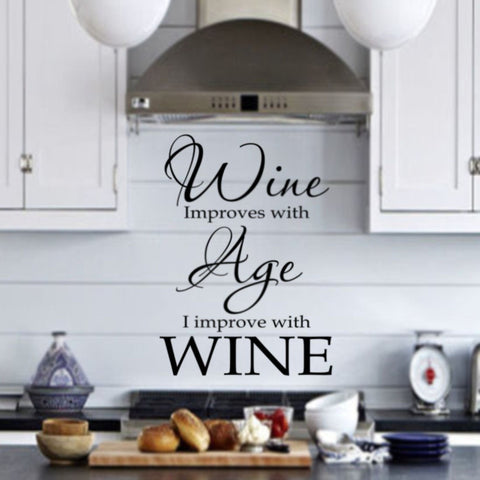 VWAQ Wine Improves With Age I Improve With Wine - Funny Wine Decals - Vinyl Wall Quotes -18125 - VWAQ Vinyl Wall Art Quotes and Prints