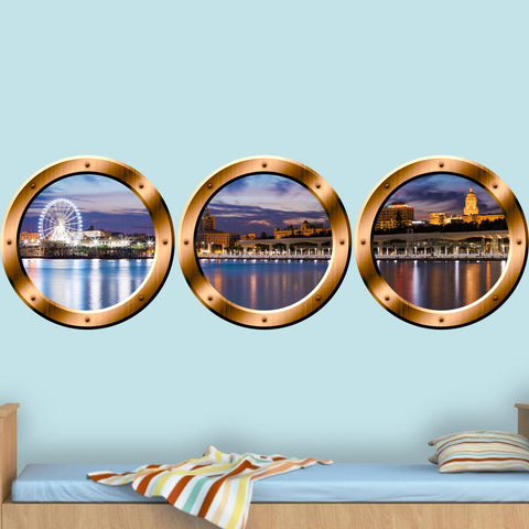 3D Window View Wall Sticker, London Skyline Cityscape Decal - Porthole Vinyl Stickers -SPW22 - VWAQ Vinyl Wall Art Quotes and Prints