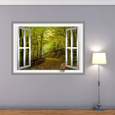 VWAQ Bird on Window Frame Forest View Peel and Stick Vinyl Wall Decal - AN5 - VWAQ Vinyl Wall Art Quotes and Prints