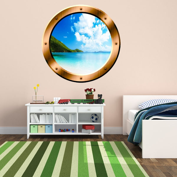 VWAQ Clear Blue Beach Bronze Porthole Window Peel and Stick Wall Decal - BP34 - VWAQ Vinyl Wall Art Quotes and Prints