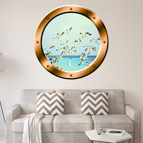 VWAQ Seagulls Ocean Peel and Stick Window Porthole Vinyl Wall Decal - BP37 - VWAQ Vinyl Wall Art Quotes and Prints
