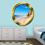 VWAQ Ocean Beach Gold Peel and Stick Porthole Window Wall Decal - VWAQ Vinyl Wall Art Quotes and Prints