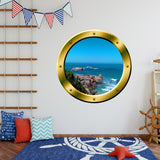VWAQ Ocean Cliff Gold Porthole Window Peel and Stick Vinyl Wall Decal - VWAQ Vinyl Wall Art Quotes and Prints