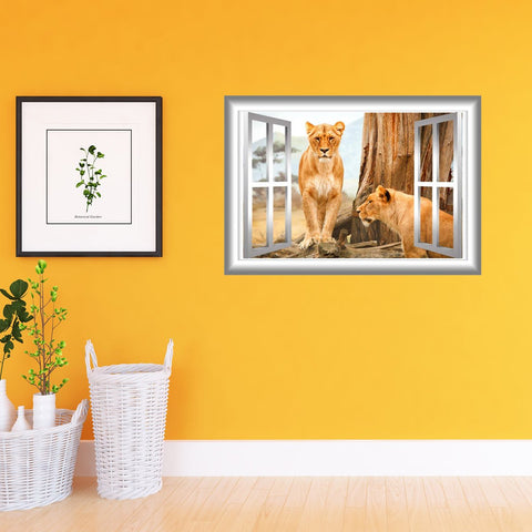 Lioness Wall Decal 3D Window Sticker Animal Wall Art Peel and Stick Mural VWAQ-NW20 - VWAQ Vinyl Wall Art Quotes and Prints