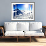 VWAQ Snowy Mountain Wall Decal 3D Window Sticker Peel and Stick Mural