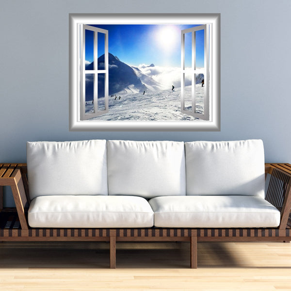 VWAQ Snowy Mountain Wall Decal 3D Window Sticker Peel and Stick Mural