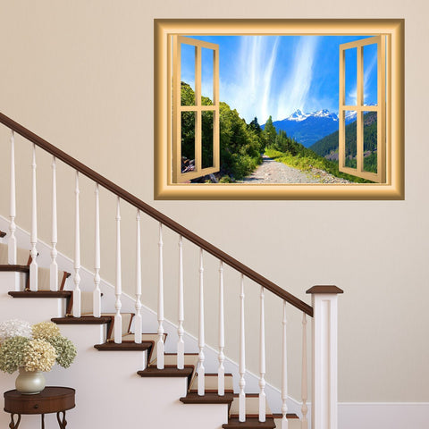 VWAQ Mountain Window Wall Decal Outdoors Wall Decor Peel and Stick Mural - NW39