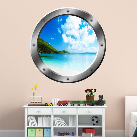VWAQ Clear Blue Beach Silver Porthole Window Peel and Stick Wall Decal - SP34 - VWAQ Vinyl Wall Art Quotes and Prints