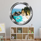 VWAQ Ocean Cliff Aerial View Window Silver Porthole Peel and Stick Wall Decal - SP41 - VWAQ Vinyl Wall Art Quotes and Prints