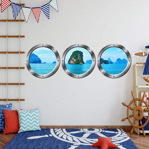 VWAQ Ocean View Window Portholes Three Porthole Windows Side By Side View - SPW11 no background