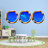 VWAQ Submarine Porthole Windows Shark Ocean Floor Underwater Scene Wall Decals