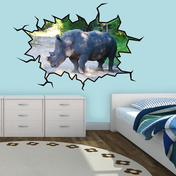 VWAQ Rhino Wall Decal Rhino Wall Art Hole In The Wall Safari Animal Decor