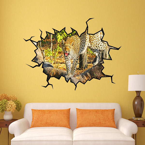 VWAQ Leopard Wall Crack Safari Scene Peel and Stick Vinyl Wall art Decal (WC15)
