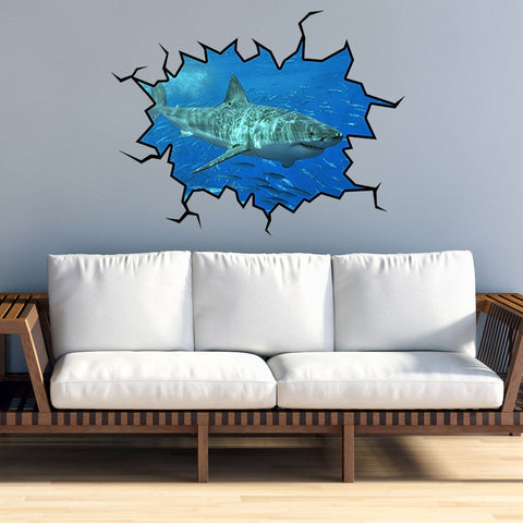 VWAQ Peel and Stick Shark Wall Crack Vinyl Wall Decal (WC17)
