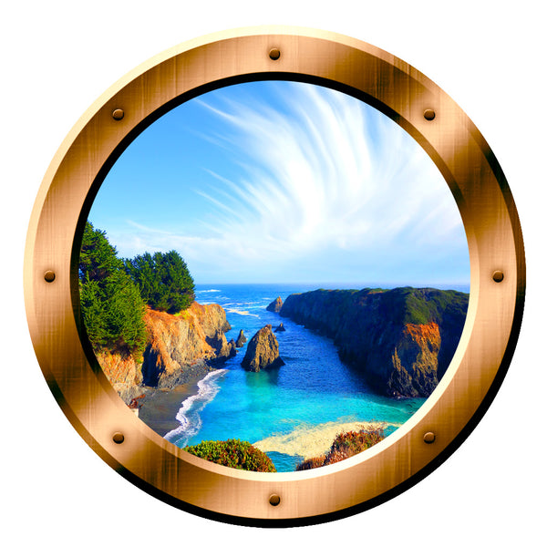 VWAQ Tropical Cove Rocky Scene Silver Window Porthole Peel & Stick Vinyl Wall Decal - BP12 - VWAQ Vinyl Wall Art Quotes and Prints