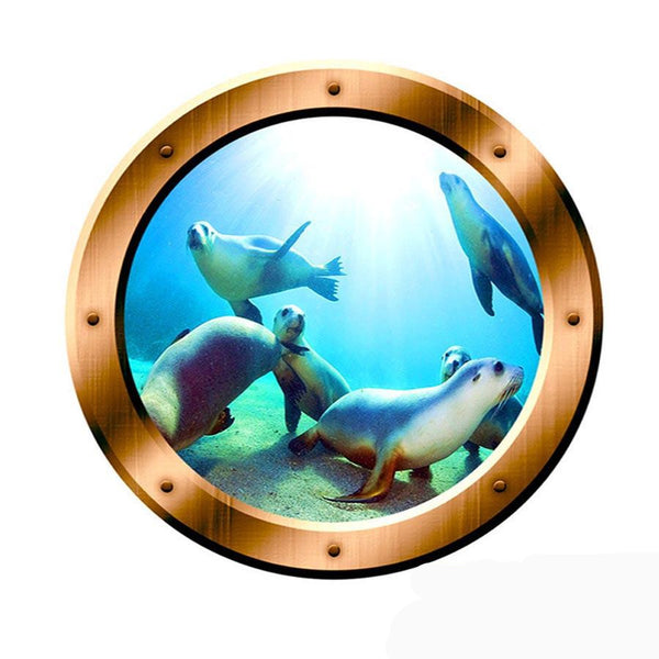 VWAQ Underwater Seal Scene Bronze Porthole Peel And Stick Vinyl Wall Decal - BP1 - VWAQ Vinyl Wall Art Quotes and Prints
