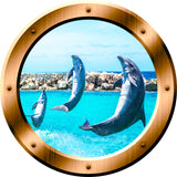 VWAQ Dolphin Bronze Porthole Peel and Stick Vinyl Wall Decal - BP26 - VWAQ Vinyl Wall Art Quotes and Prints