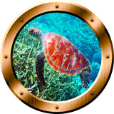 VWAQ Sea Turtle Bronze Porthole Peel and Stick Vinyl Wall Decal - BP31 no background