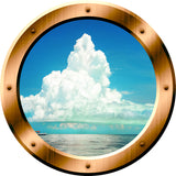 VWAQ Ocean and Clouds Scene Bronze Porthole Peel and Stick Vinyl Wall Decal - BP40 no background
