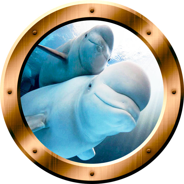 VWAQ Underwater Beluga Whale View Bronze Porthole Peel And Stick Vinyl Wall Decal - BP5 - VWAQ Vinyl Wall Art Quotes and Prints