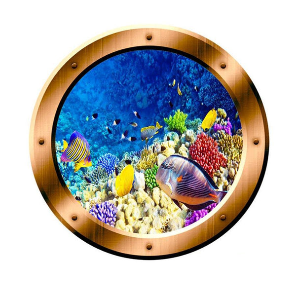 VWAQ Underwater Scene School of Fish Bronze Porthole Peel And Stick Vinyl Wall Decal - BP7 - VWAQ Vinyl Wall Art Quotes and Prints