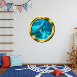 VWAQ Peel and Stick Gold Porthole Manatee Under Water Vinyl Wall Decal - GP25