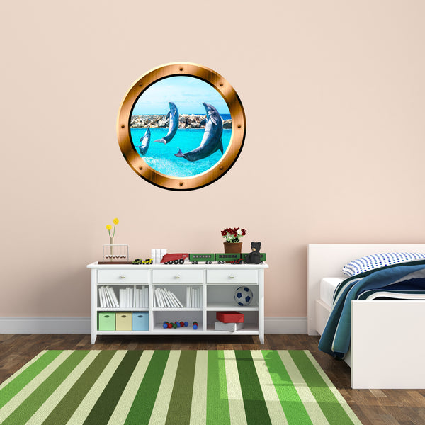 VWAQ Dolphin Bronze Porthole Peel and Stick Vinyl Wall Decal - BP26 - VWAQ Vinyl Wall Art Quotes and Prints