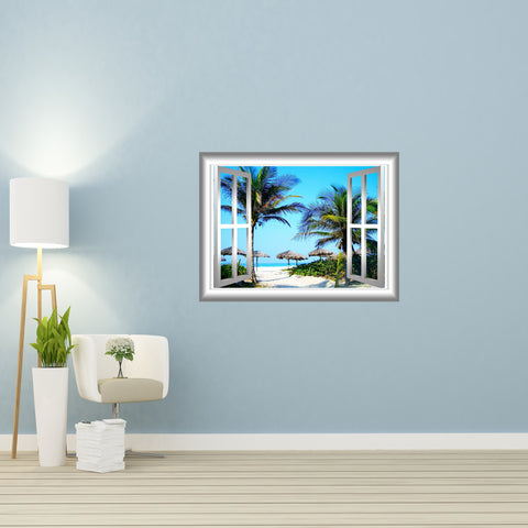 VWAQ 3D Beach Wall Decals Palm Tree Wall Sticker Peel and Stick Mural - NW17 - VWAQ Vinyl Wall Art Quotes and Prints