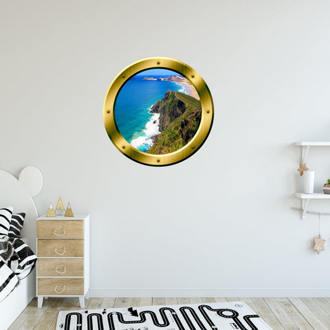VWAQ Ocean Cliff Window Gold Porthole Peel and Stick Vinyl Wall Decal - GP33 - VWAQ Vinyl Wall Art Quotes and Prints