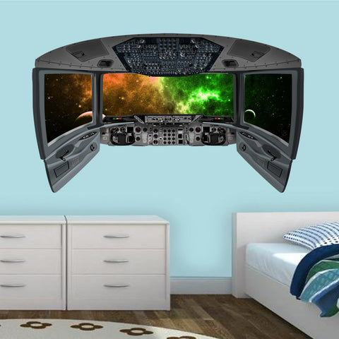 VWAQ Space Shuttle Cockpit Wall Decal | 3D Spaceship Window Galaxy Space Mural - CP28 - VWAQ Vinyl Wall Art Quotes and Prints