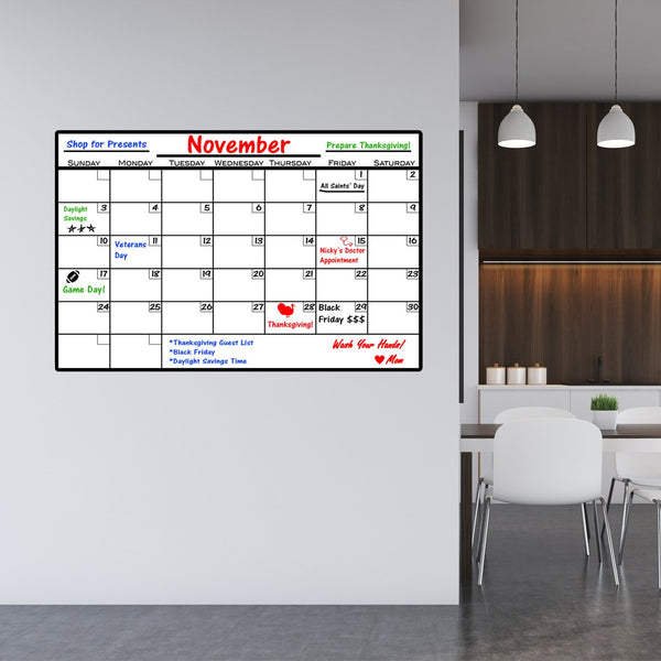 VWAQ Dry Erase Calendar Wall Decal with Markers - Peel and Stick Whiteboard - DRV1 - VWAQ Vinyl Wall Art Quotes and Prints
