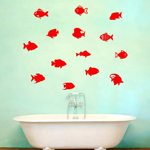 VWAQ School of Fish Wall Stickers - Pack of 14 Vinyl Decals - Version 2 - VWAQ Vinyl Wall Art Quotes and Prints