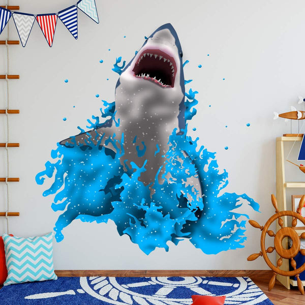 VWAQ Breaching Great White Shark Wall Decal Kids Room Stickers - NA08 - VWAQ Vinyl Wall Art Quotes and Prints