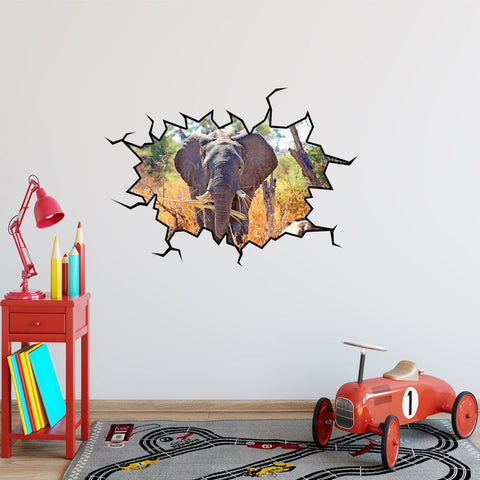 VWAQ African Elephant Safari Wall Crack Vinyl Wall Decal - WC13 - VWAQ Vinyl Wall Art Quotes and Prints