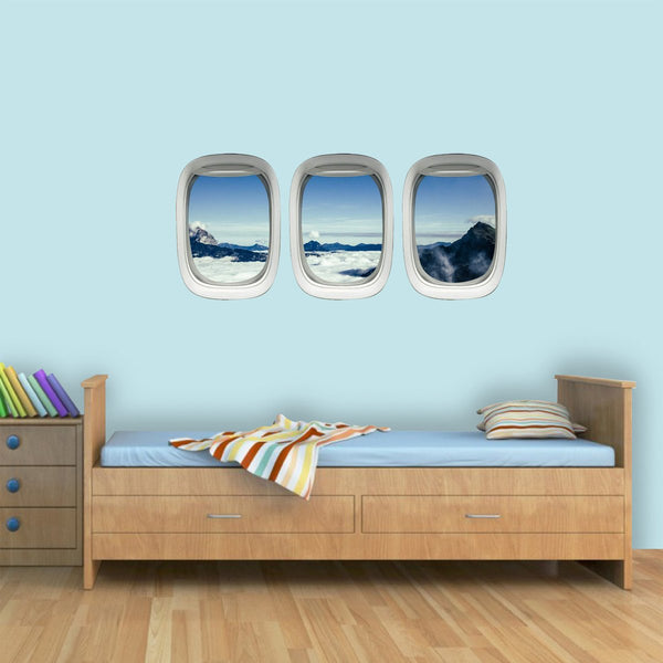 VWAQ Pack of 3 Airplane Window Mountain View Vinyl Wall Decals - PPW15 - VWAQ Vinyl Wall Art Quotes and Prints