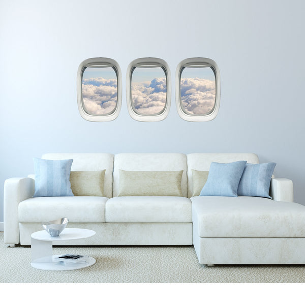 VWAQ Pack of 3 Peel and Stick Cloud View Airplane Window Vinyl Wall Decal - PPW13 - VWAQ Vinyl Wall Art Quotes and Prints