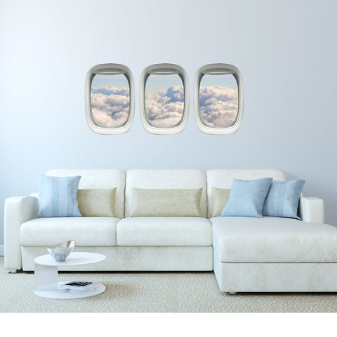 VWAQ Pack of 3 Peel and Stick Cloud View Airplane Window Vinyl Wall Decal - PPW13 - VWAQ Vinyl Wall Art Quotes and Prints