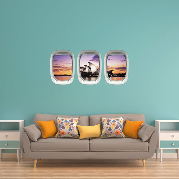 VWAQ Pack of 3 Airplane Window Sydney Opera House View Peel and Stick Wall Decals - PPW24 - VWAQ Vinyl Wall Art Quotes and Prints