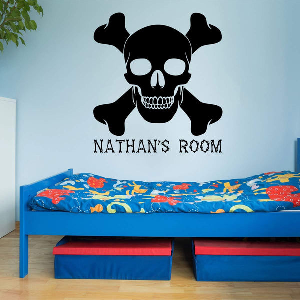 VWAQ Custom Skull and Crossbones Wall Decal - Jolly Roger Vinyl Sticker Personalized Decor - CS16 - VWAQ Vinyl Wall Art Quotes and Prints