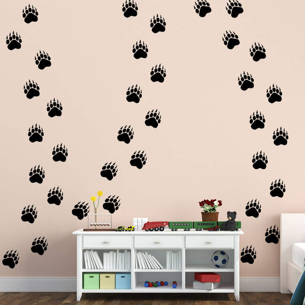 VWAQ Bear Paw Print Floor Decals - Peel and Stick Footprint Wall Decals - 36 PCS