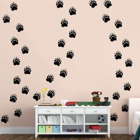 VWAQ Bear Paw Print Floor Decals - Peel and Stick Footprint Wall Decals - 36 PCS