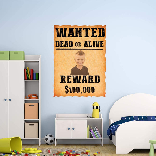 VWAQ Custom Wanted Dead or Alive Wall Decal - Upload Your Own Picture - Personalized Kids Room Sticker - HOL48