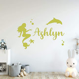 Mermaid Wall Decals with Custom Name Girls Room Decor VWAQ - CS19
